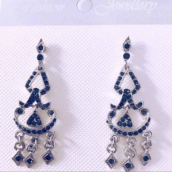 SilverTone Blue Crystal Drop Earrings - Picture 6 of 6